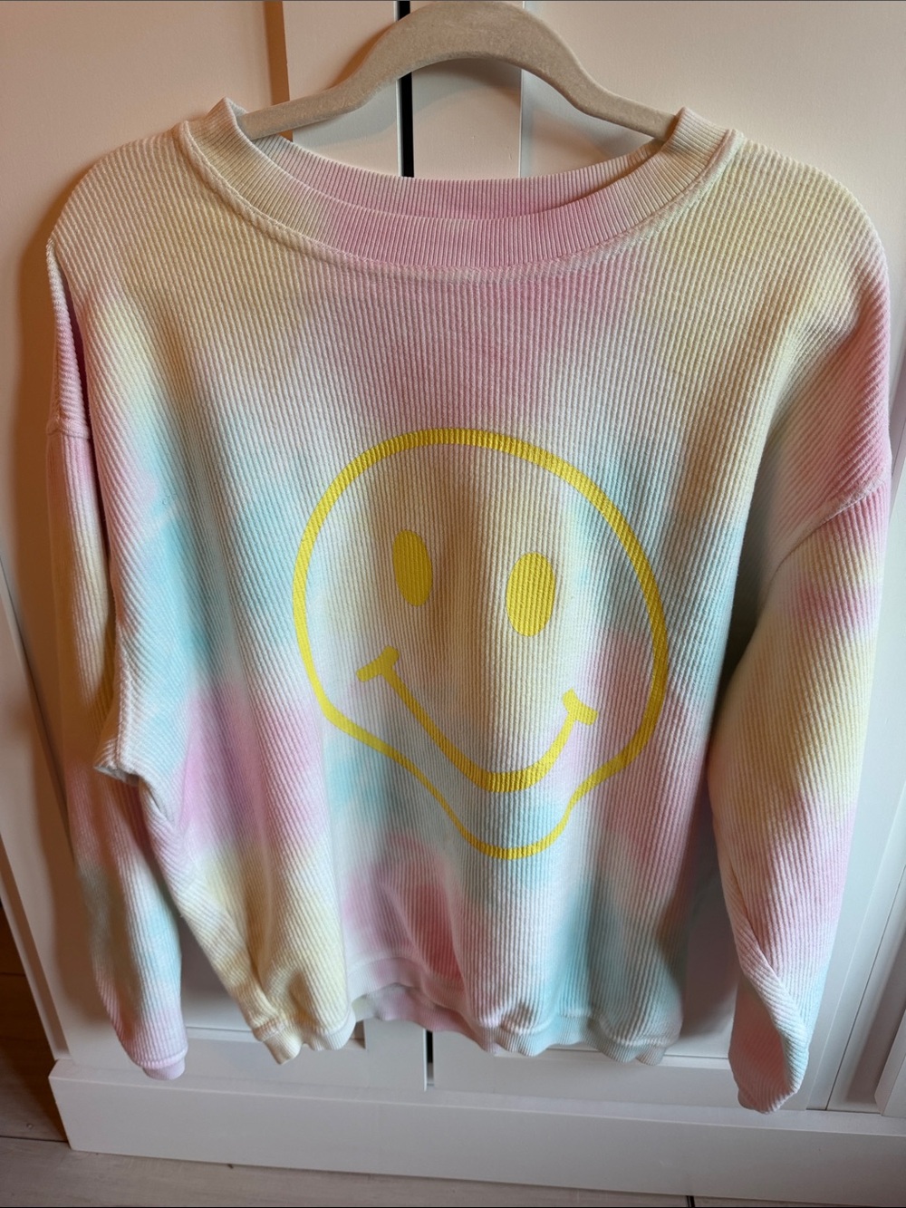 Pastel Tie-Dye Smiley Crewneck Sweater - Multi Pastel